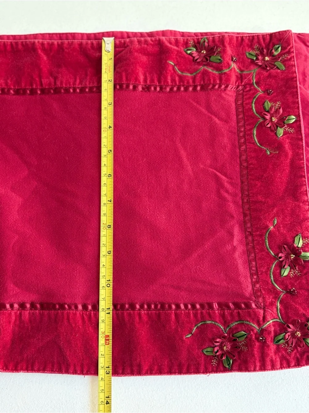 Vintage Red Table Runner Christmas Poinsettia Embroidered & Beaded 13” x 66”